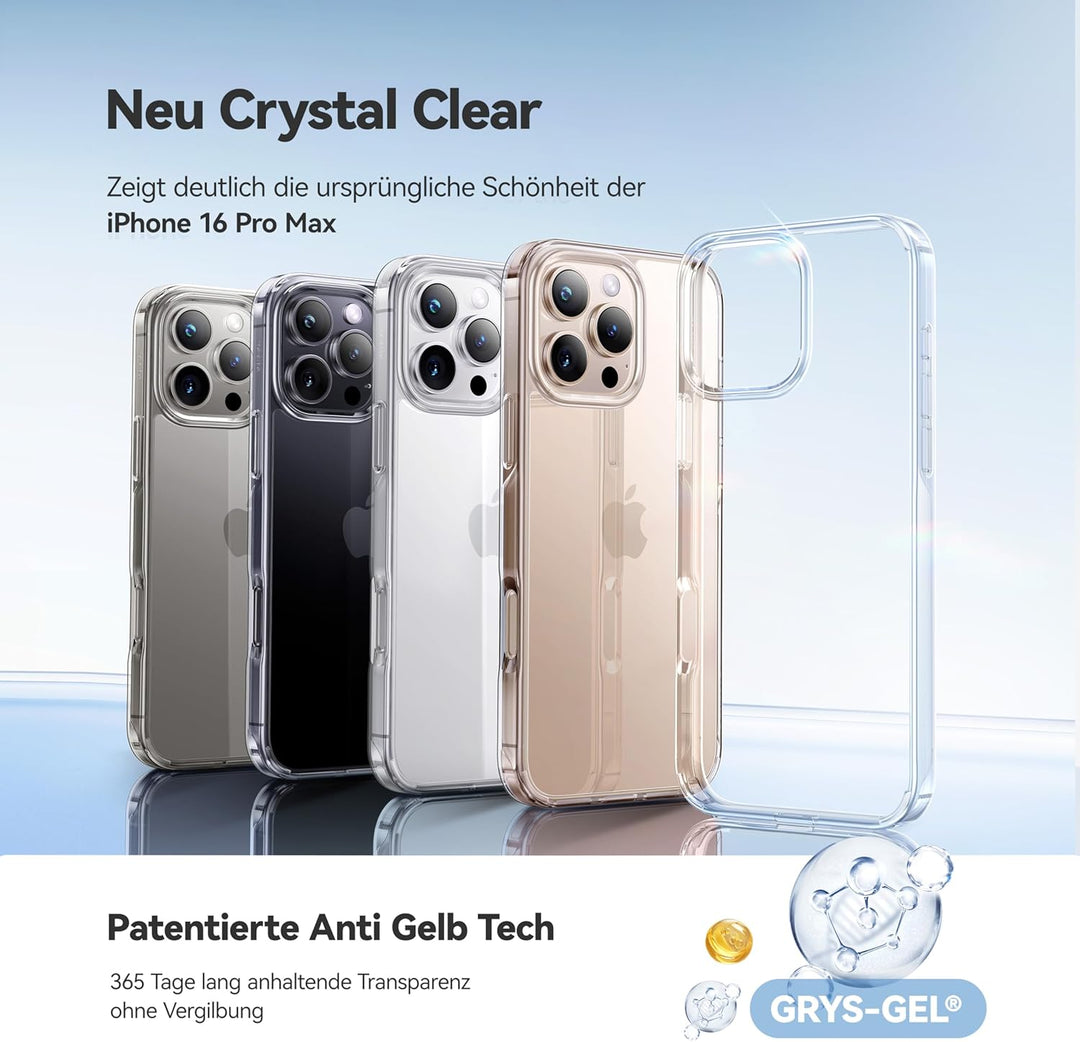 CASEKOO 2025 Neu Crystal Clear Speziell für iPhone 16 Pro Max Hülle [Nie Vergilbung] [Unzerstörbarer