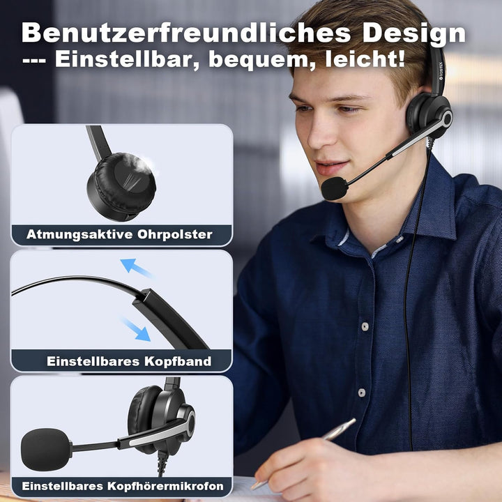 Voistek USB-C & 3,5mm Kopfhörer mit Mikrofon | Verstellbarer Rauschunterdrückung-Headset für Busines