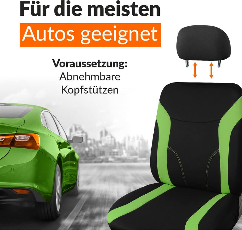 Upgrade4cars Auto-Sitzbezüge Vordersitze Grün Schwarz | Auto-Sitzschoner Set Universal für Fahrersit