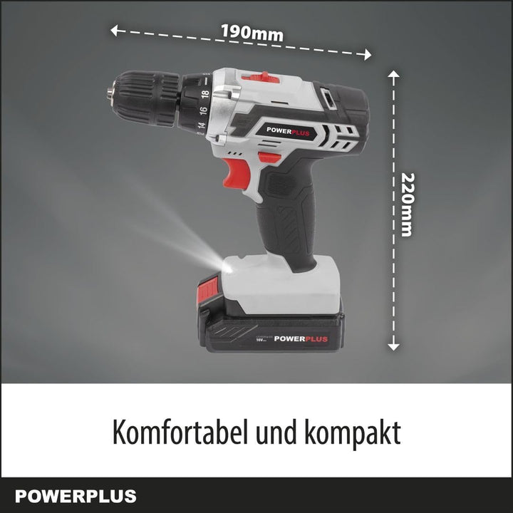 Powerplus Akkuschrauber & Akkubohrer POWC1061 - Akku Schraubendreher 16V, Inkl. 1 x 1,3Ah Akku und L