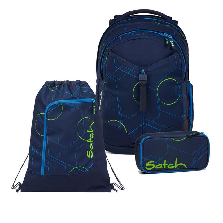 Satch Match Schulrucksack Set 3tlg. inkl. Schlamperbox und Sportbeutel Blue Tech, Blue Tech