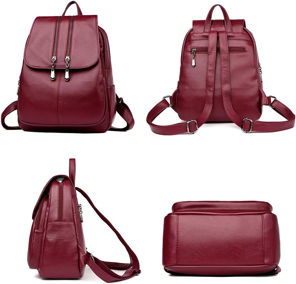 Kris Anna Damen Reissverschluss Casual Rucksack Handtasche aus PU-Leder Weinrot EINWEG, Weinrot