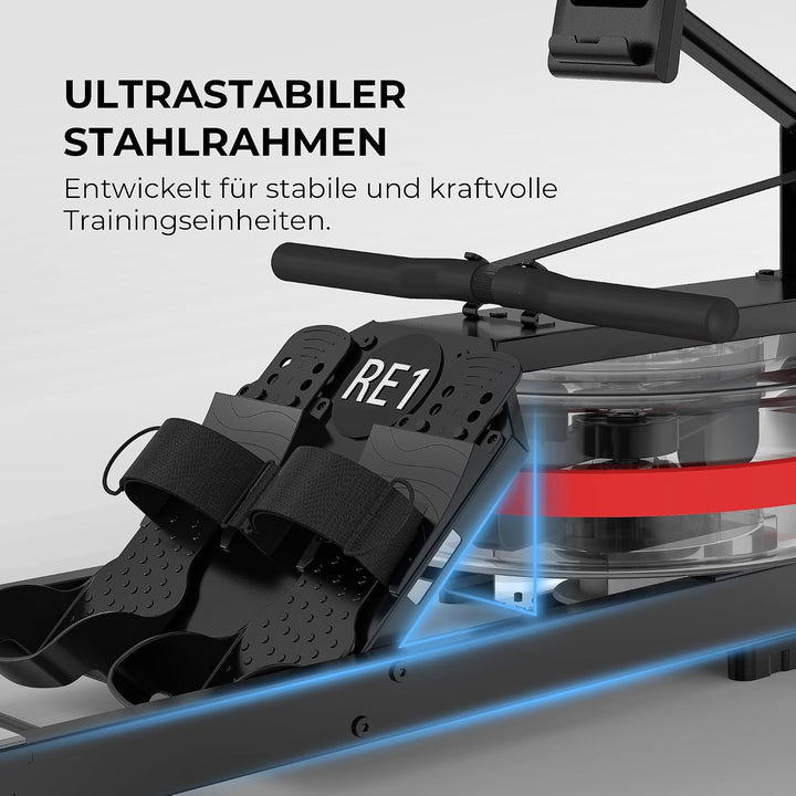 RE1 Wasser-Rudergerät klappbar mit 14-L-Wassertank für Zuhause | Kinomap-kompatibel, LCD-Display, st