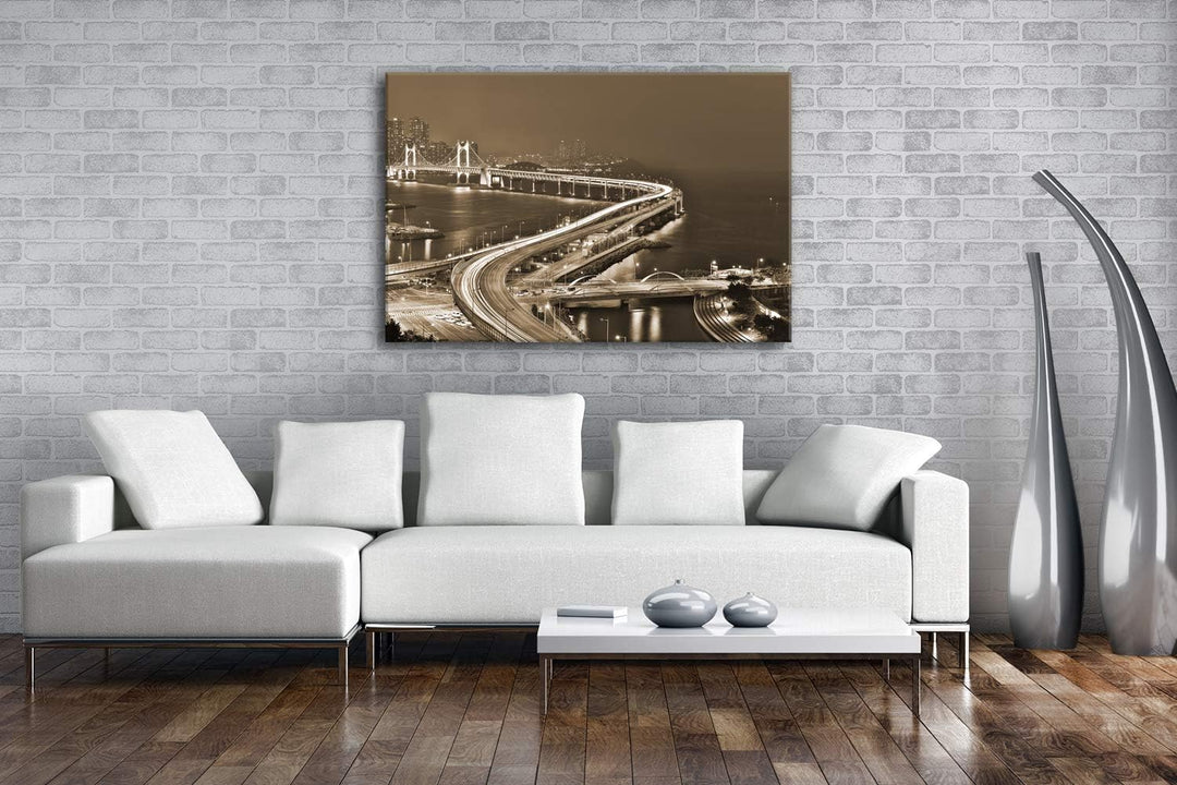 deyoli Gwangan-Brücke in Korea Format: 80x60 Effekt: Sepia als Leinwand, Motiv fertig gerahmt auf Ec