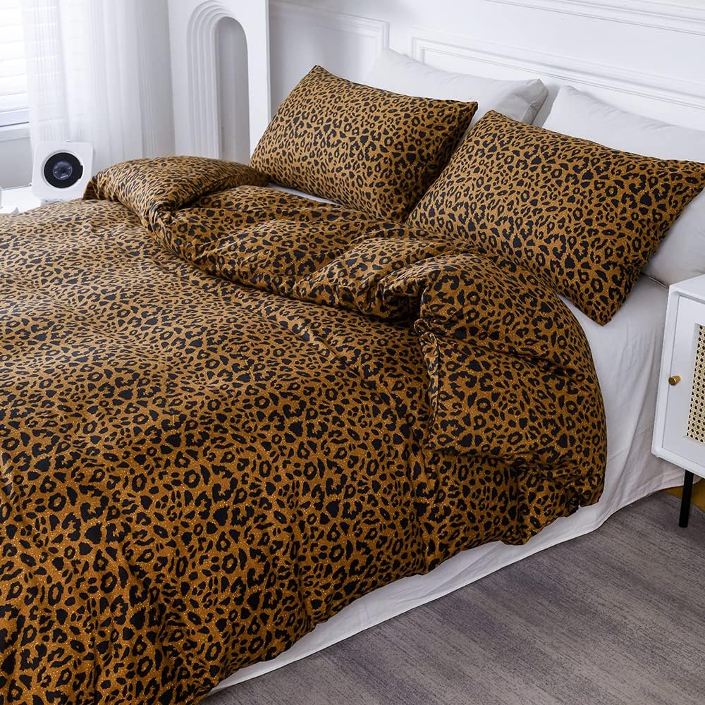 Leoparden Bettwäsche 200x200 cm Set Leo Leopard Braun Gelb Gold Muster Bettwäsche Bettdeckenbezug Do
