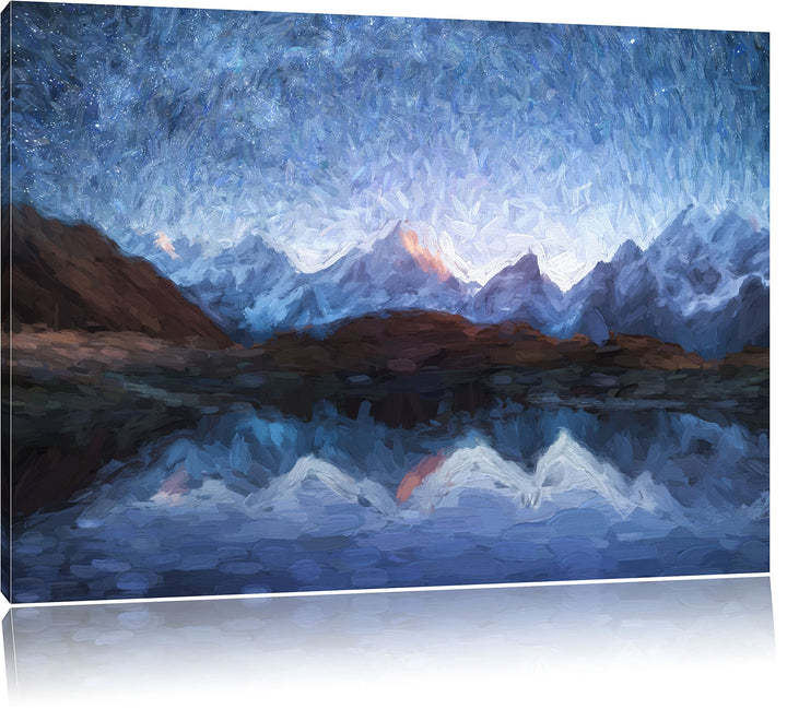 Pixxprint Sternenhimmel über dem Gebirge als Leinwandbild/Grösse: 100x70 cm/Wandbild/Kunstdruck/fert