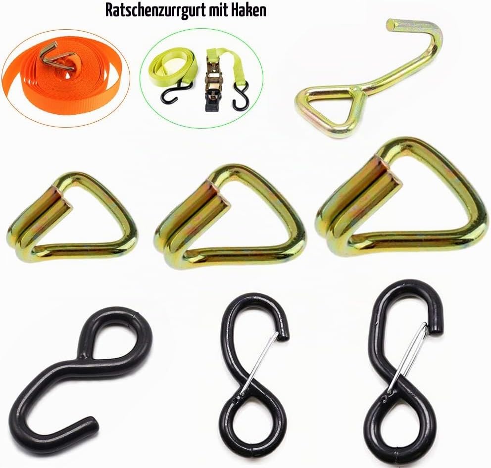 4 x 50 mm x 5000 kg strapazierfähige Ratschenhaken Doppelhaken J-Haken, Ersatz für Spanngurte und An