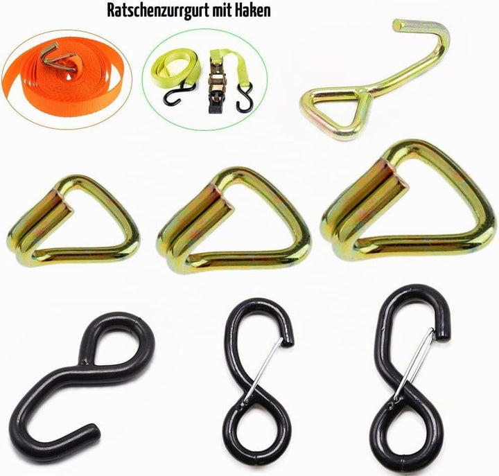 4 x 50 mm x 5000 kg strapazierfähige Ratschenhaken Doppelhaken J-Haken, Ersatz für Spanngurte und An