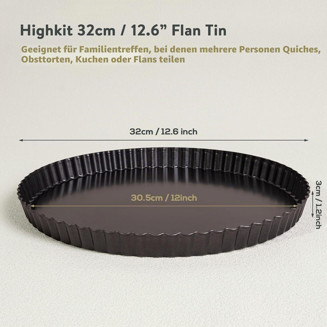 Highkit Quicheform mit Hebeboden 32 cm Tarteform, Antihaftbeschichtete Quiche Backform Rund, Wellenr