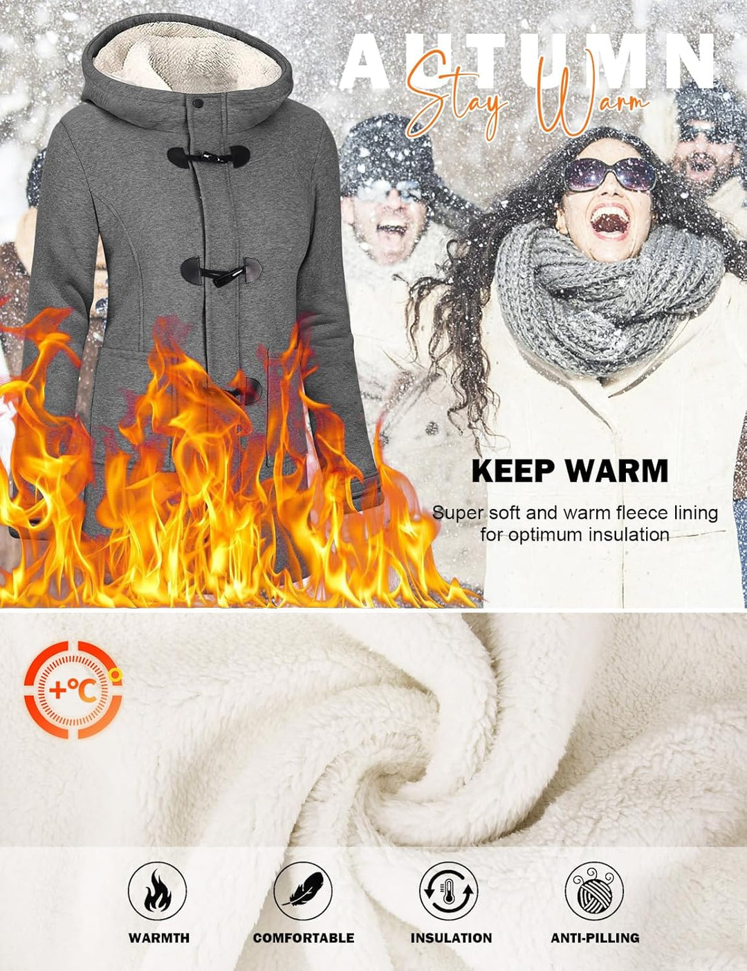 Yuson Girl Winterjacke Damen Fleecejacke Lang Wintermantel Warm Hornknopfjacke Einfarbig Kapuzenpull