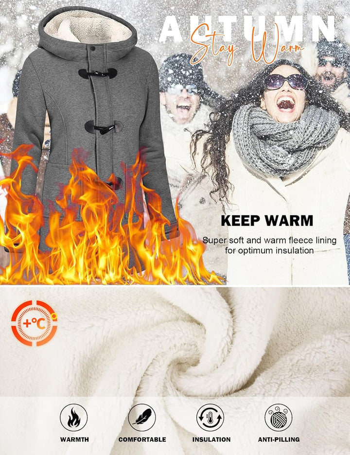 Yuson Girl Winterjacke Damen Fleecejacke Lang Wintermantel Warm Hornknopfjacke Einfarbig Kapuzenpull