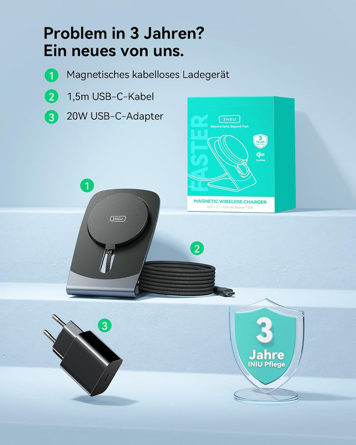 INIU Induktive iPhone Ladestation, 15W Qi2-Zertifiziertes Handy Magnetisch Kabelloses Ladegerät, Mag