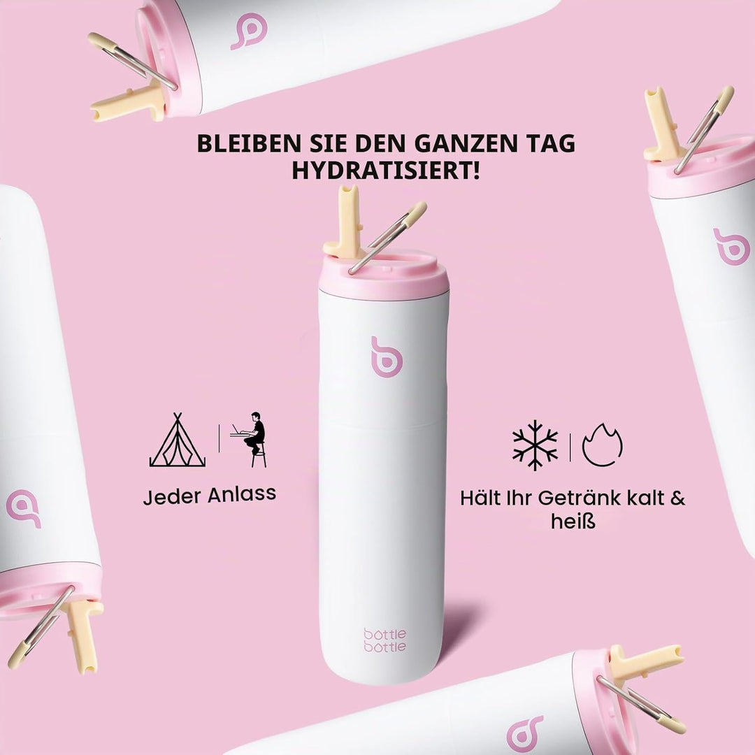 BOTTLE BOTTLE Isolierte Edelstahl Trinkflasche 750 ml mit Strohhalm, Deckel & Griff – Auslaufsicher,
