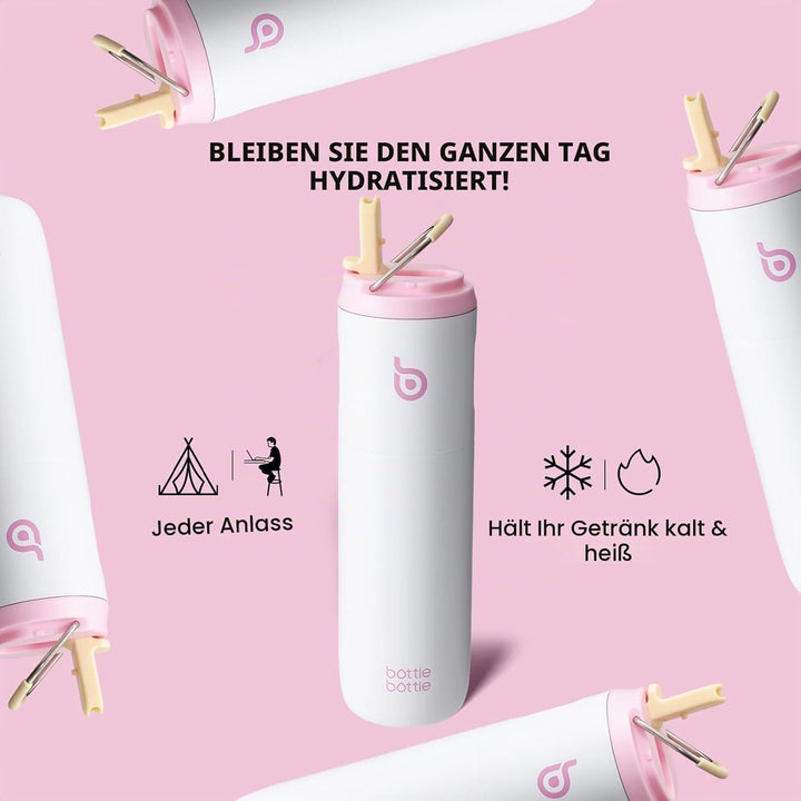 BOTTLE BOTTLE Isolierte Edelstahl Trinkflasche 750 ml mit Strohhalm, Deckel & Griff – Auslaufsicher,