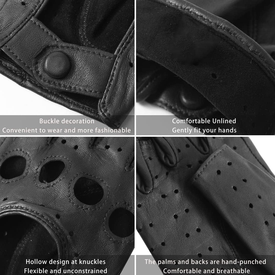 Harssidanzar Lady Fingerlose Lederhandschuhe Schaffell Single Line Half Finger GL012 XS Schwarz, XS