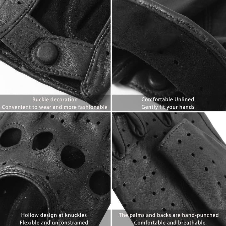 Harssidanzar Lady Fingerlose Lederhandschuhe Schaffell Single Line Half Finger GL012 XS Schwarz, XS