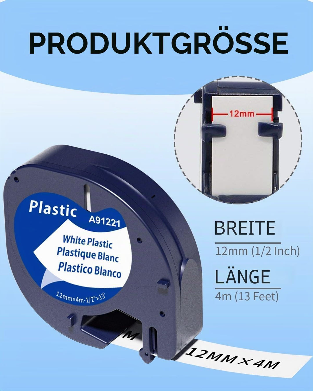 4x Kompatibel mit Dymo LetraTag 12mm x 4m für LT-100H 100T XR 200B, Kompatibel mit Dymo LetraTag XR