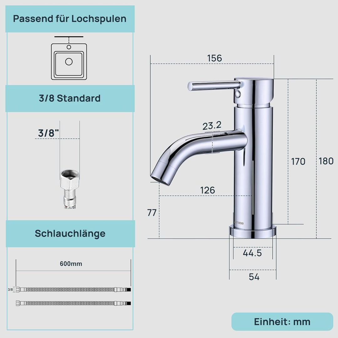 Wasserhahn Bad Mischbatterie, Waschtischarmatur mit Geräuscharmem Keramischem Ventilkern, Einhebelmi