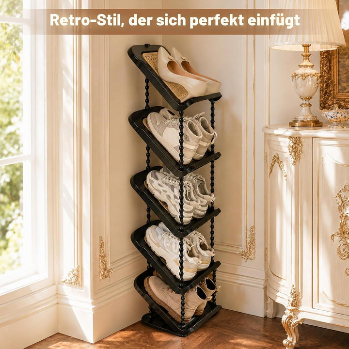 2 Stück Schuhregal Schmal mit 5 Ebenen, Platzsparend Schräg Schuhablage, Schuhschrank Schuhaufbewahr