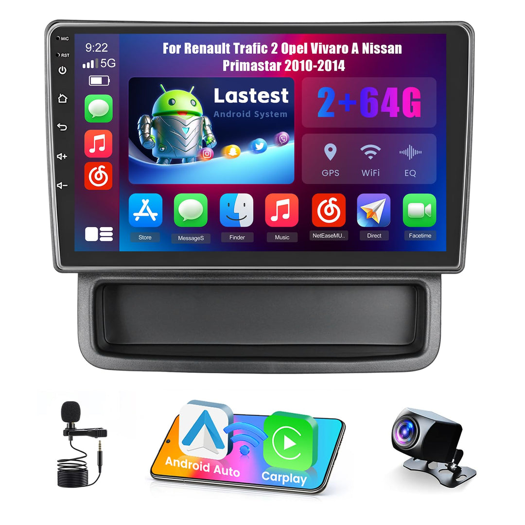 Radio für Renault Trafic 2 Opel Vivaro A Nissan Primastar 2010-2014 Android 15 2+64G mit Wireless Ca