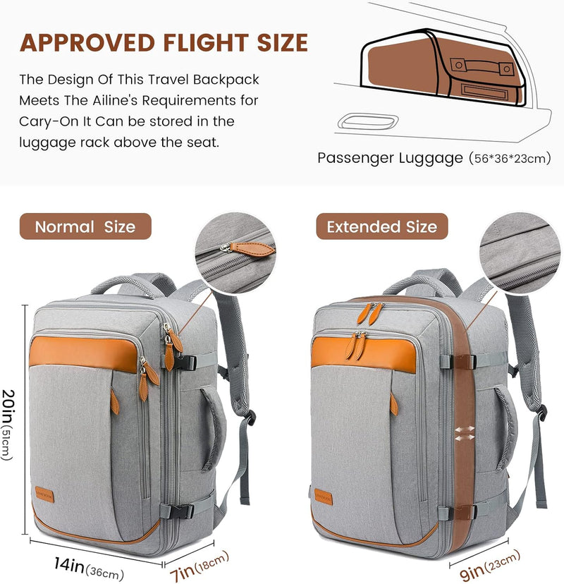 LOVEVOOK Handgepäck Reiserucksack, 35L-40L Erweiterbarer Handgepäck Rucksack Flugzeug, Grosse Laptop