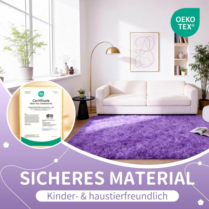 VOFUSHON Teppich Schlafzimmer 120 x 160 cm Violett Waschbare rutschfeste Teppiche Weich Flauschig Ru