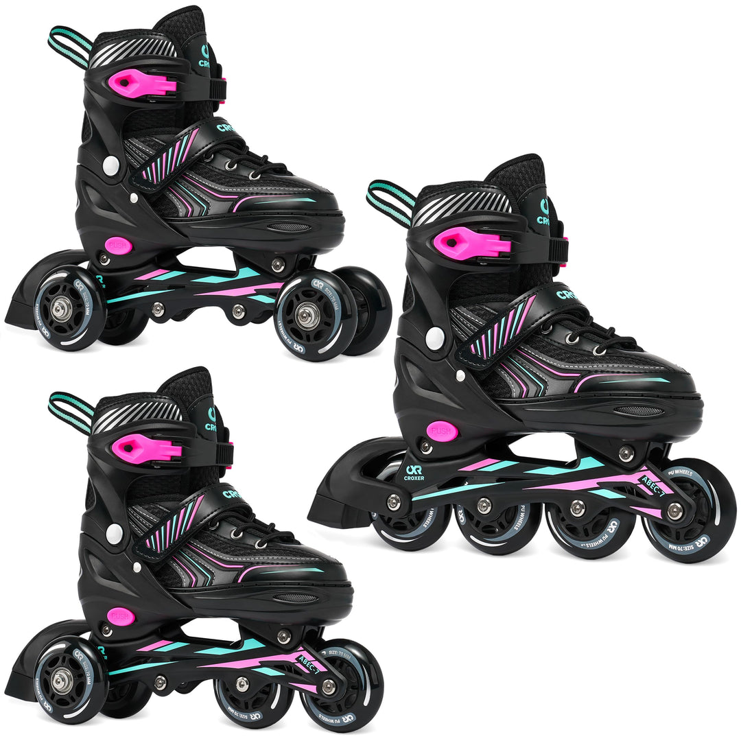 Croxer 3in1 Inline Skates Inliner Triskates Rollschuhe Optima Black/Mint verstellbar 31-34 (18,5cm-2