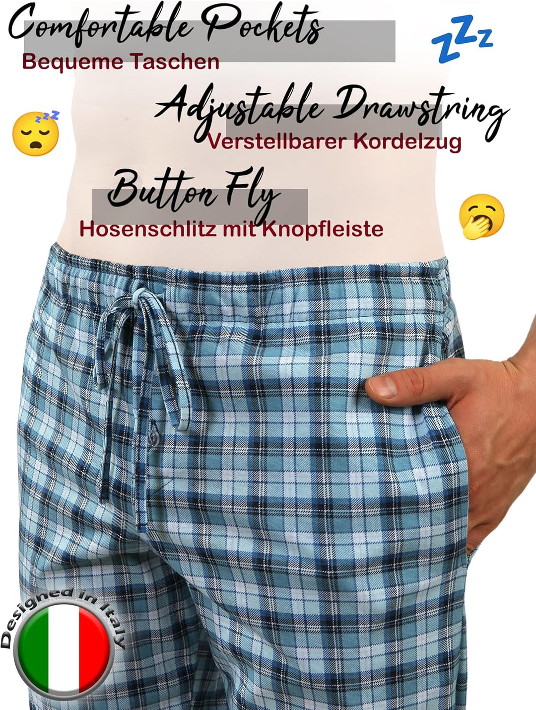 sesto senso Herren Schlafanzug Lang Baumwolle Pyjama Langarm Shirt mit Tasche Pyjamahose Zweiteilig