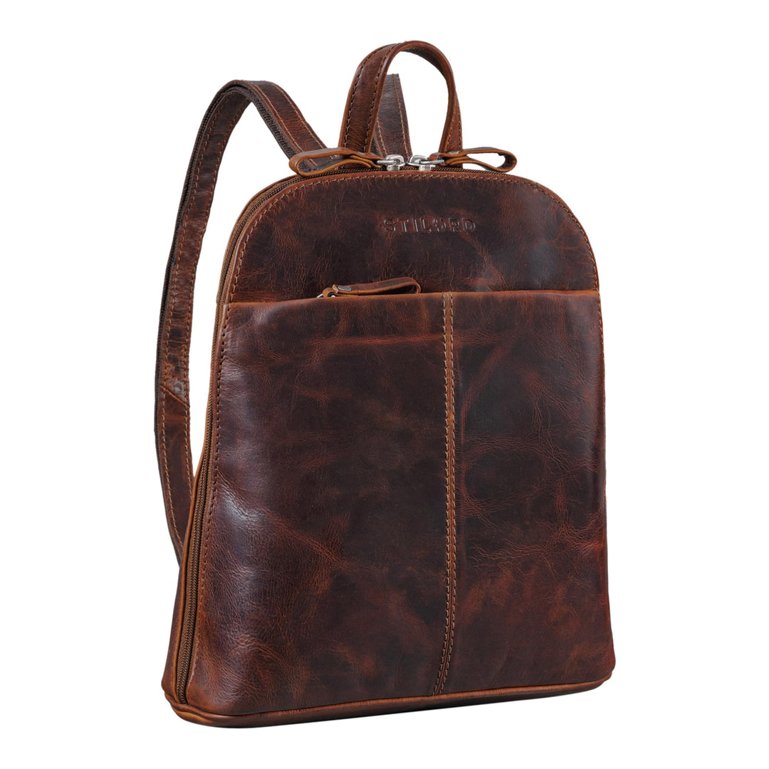 STILORD 'Olivia' City Rucksack Damen Leder Daypack kleiner Lederrucksack Rucksackhandtasche zum Ausg