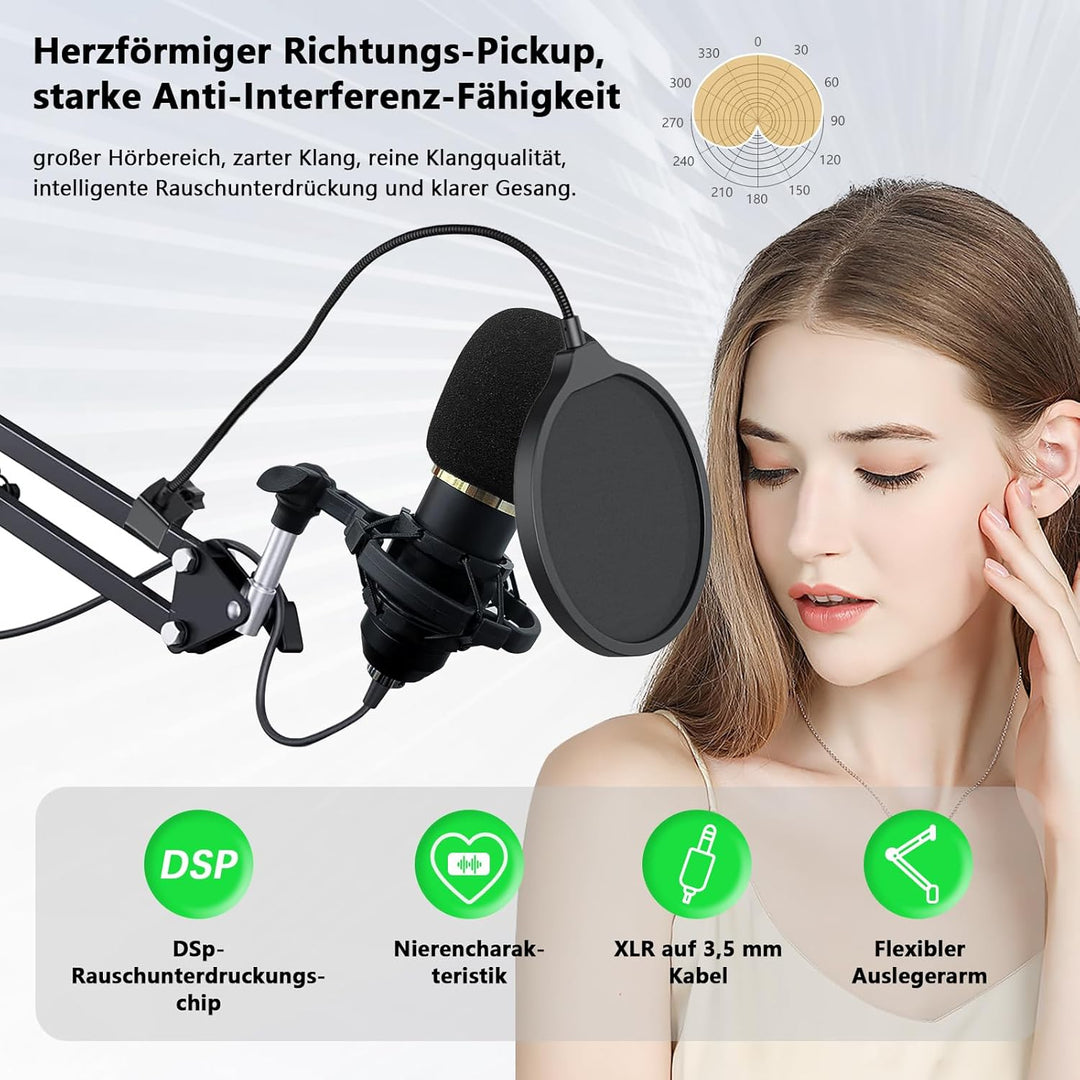 RUBEHOOW Mixer Kit mit Live Soundkarte, DJ Controller und BM800 Mikrofon für Live-Auftritte, Aufnahm