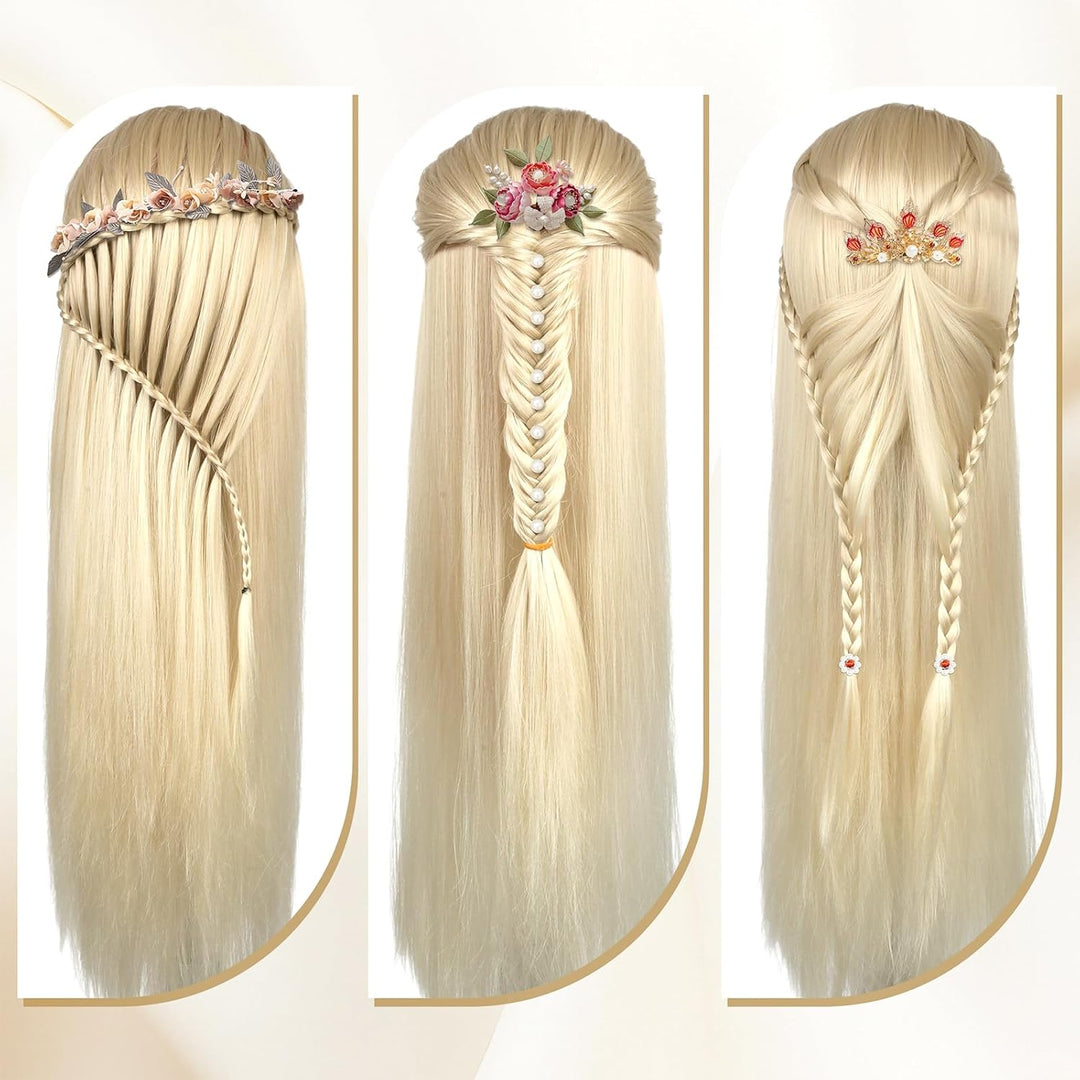 Trainingsköpfe, 28 Zoll Frisierkopf für Friseure, 100% Kunstfaser Haar Übungskopf, mit DIY Strickset