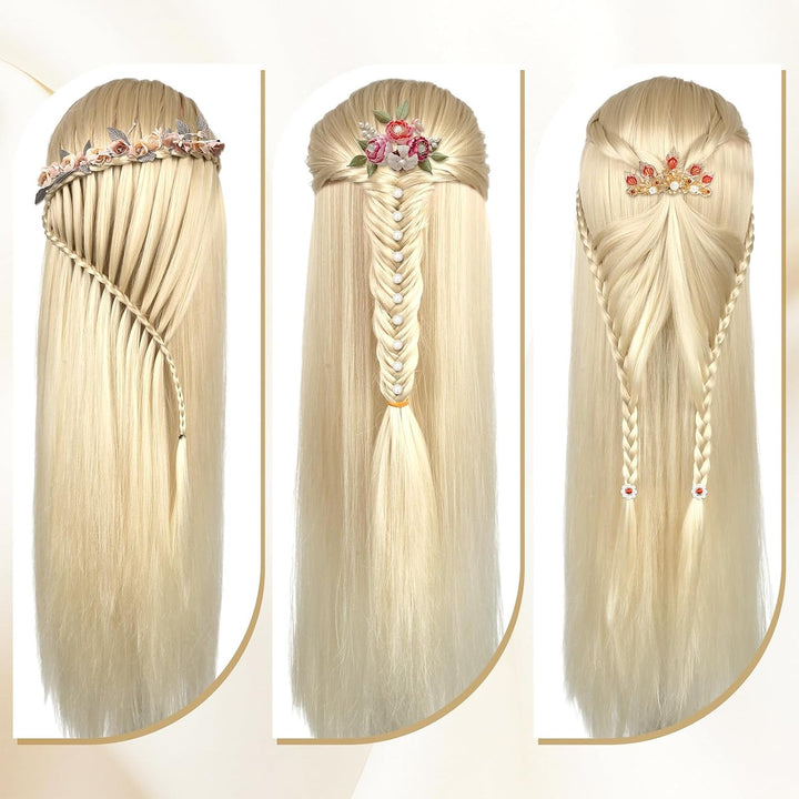 Trainingsköpfe, 28 Zoll Frisierkopf für Friseure, 100% Kunstfaser Haar Übungskopf, mit DIY Strickset