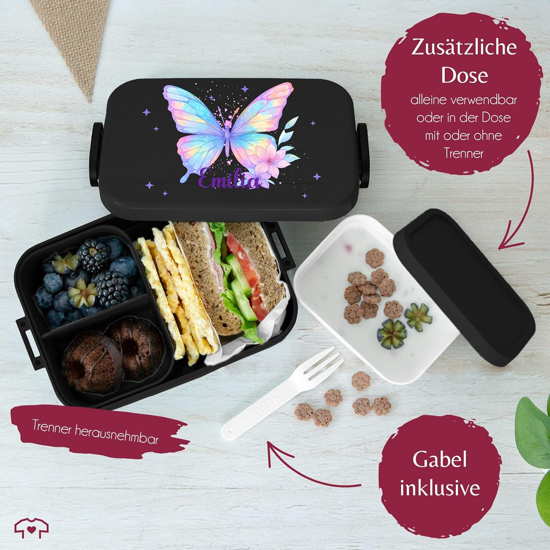 Kinder Bento Box Midi Lunchbox für Mepal Bentobox - Brotbox Schmetterling Schulkind Geschenk mit Nam
