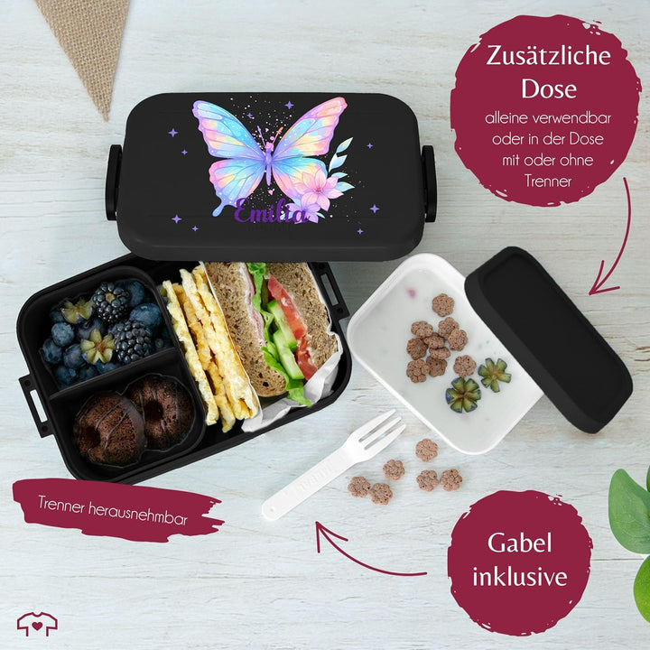 Kinder Bento Box Midi Lunchbox für Mepal Bentobox - Brotbox Schmetterling Schulkind Geschenk mit Nam