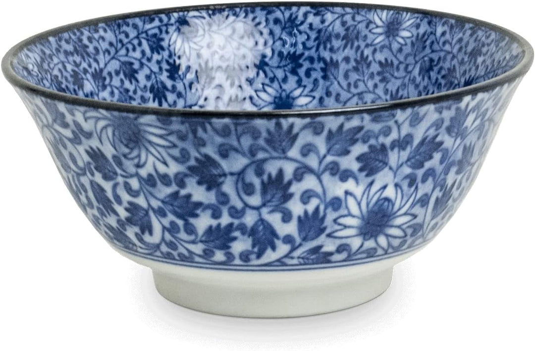 Matcha - Reisschalen 5-er Set Japan Porzellan blau weiss Blumen, Nr. 070