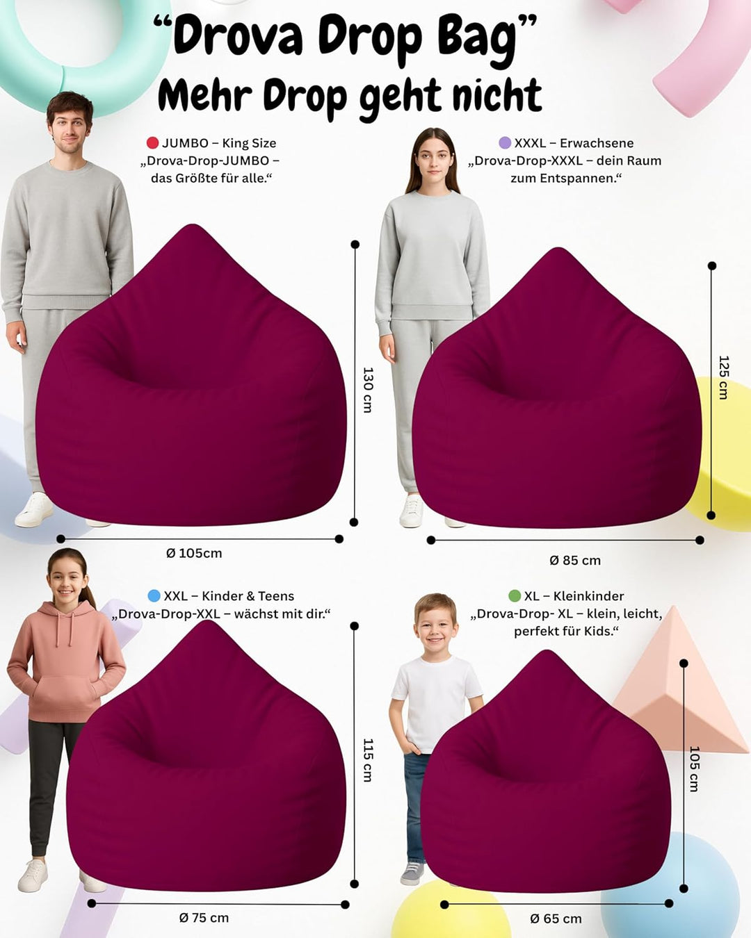 PATCH HOME Patchhome Sitzsack Tropfenform mit Reissverschluss Nachfüllbar - für In &amp; Outdoor - mit S
