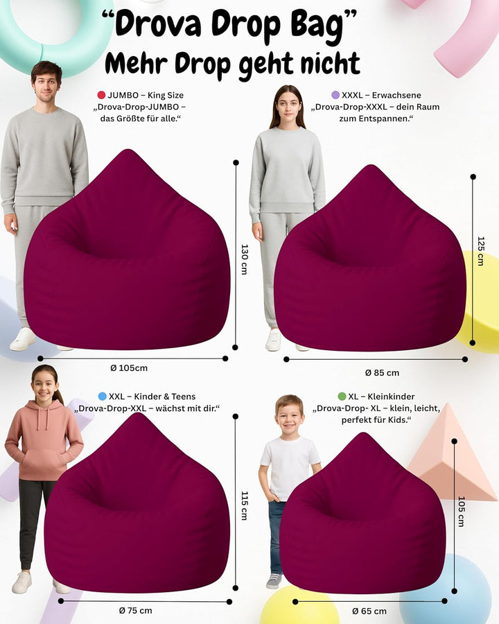 PATCH HOME Patchhome Sitzsack Tropfenform mit Reissverschluss Nachfüllbar - für In &amp; Outdoor - mit S