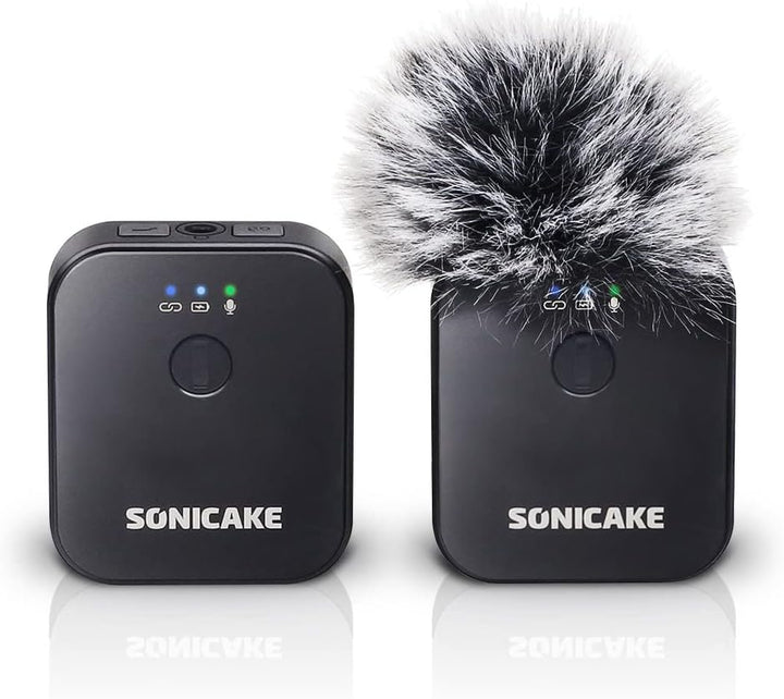 SONICAKE Lavalier Mikrofon Wireless 2,4 GHz 50m Reichweite für iPhone/Android/DSLR Kamera/Camcorder