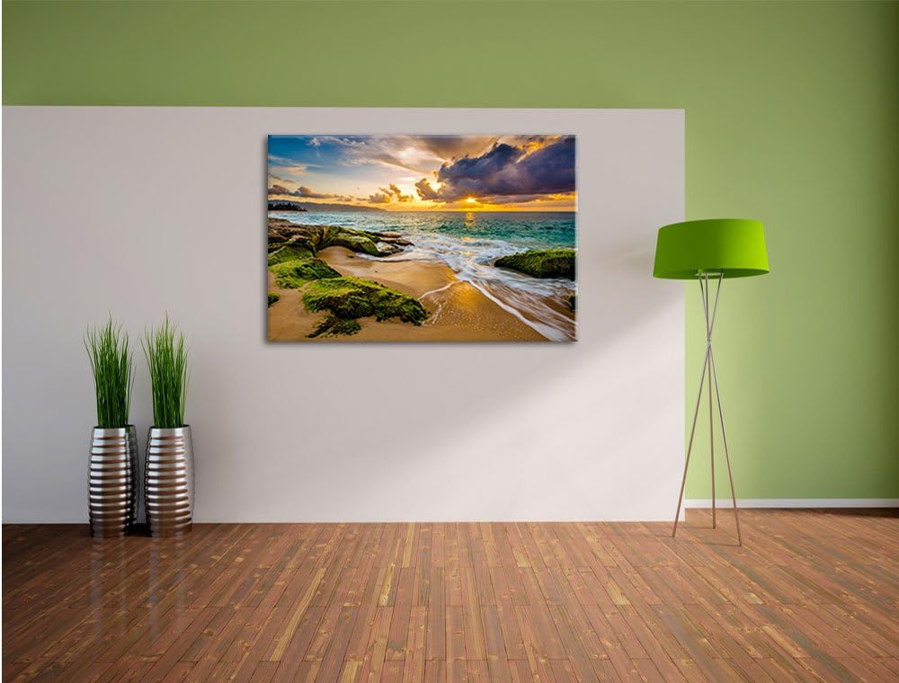Sonnuntergang auf Hawaii, Format: 100x70 auf Leinwand, XXL riesige Bilder fertig gerahmt mit Keilrah