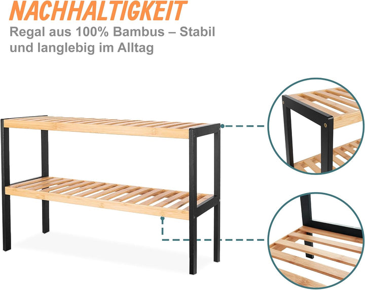 Relaxdays Schuhregal, HxBxT: 33 x 70 x 26 cm, Bambus, 2 Ebenen, 6 Paar Schuhe, Schuhständer Gitterab