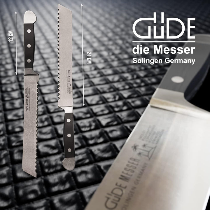 GÜDE Solingen - Brotmesser Für Links und Rechtshänder geschmiedet, 21 cm, POM schwarz, ALPHA, Doppel