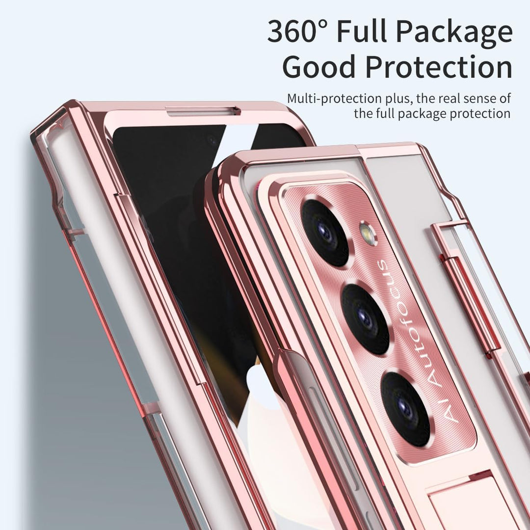 NINKI Kompatible Luxus Scharnierschutz für Samsung Z Fold 3 Hülle mit S Pen und Halter,5 in 1 Displa