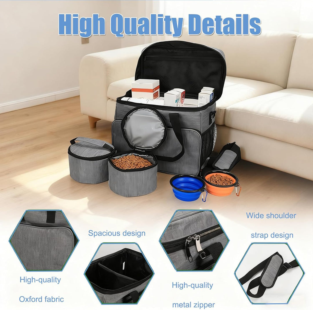 Hunde Reisetasche Grosse Hundetasche, Reisetasche für Hunde Organizer für Tierbedarf mit 2 Futterbeh