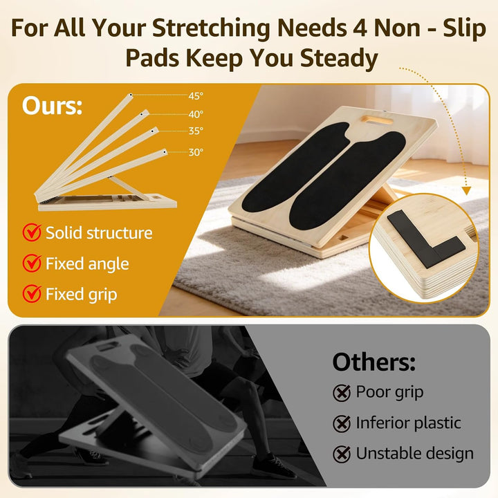 3-in-1 Gleichgewichtstrainer Balanceboards Klappbares Slant Board, Wadendehner Schrägbrett aus Holz