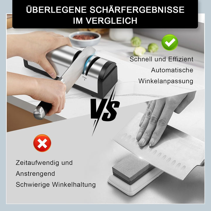 Messerschärfer Elektrisch aus Edelstahl, Elektrischer Messerschärfer Profi, Ergonomisch Messer Schär
