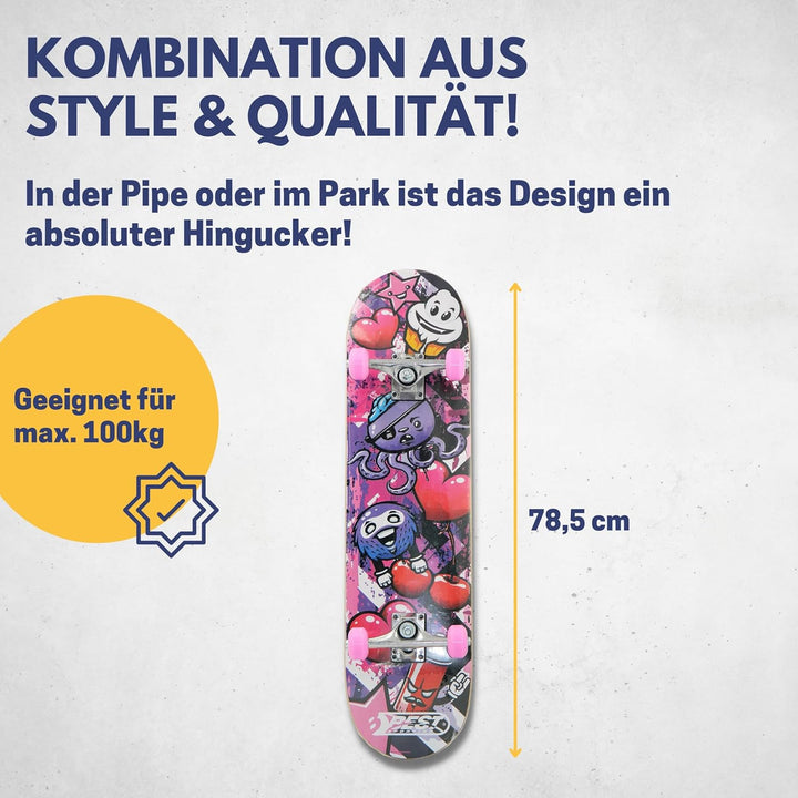 BEST SPORTING Skateboard A3 Kid Octopus – Skateboard 78 cm für Kinder mit rutschfestem Deck – 7-lagi