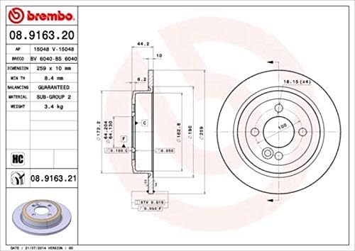 Brembo 08.9163.21 Hintere Bremsscheibe mit UV Lackierung, Anzahl 2