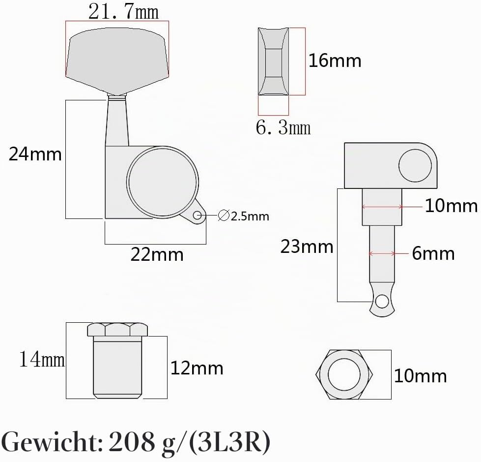 Alnicov Guitar Machine Heads Saiten-Tuning Pegs Tuner 3R3L für Akustik- oder E-Gitarren-Bronze