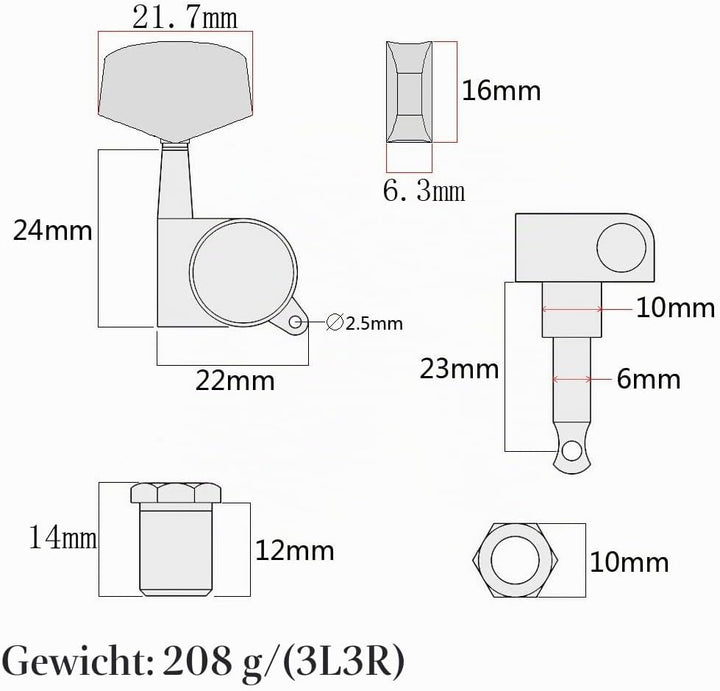Alnicov Guitar Machine Heads Saiten-Tuning Pegs Tuner 3R3L für Akustik- oder E-Gitarren-Bronze