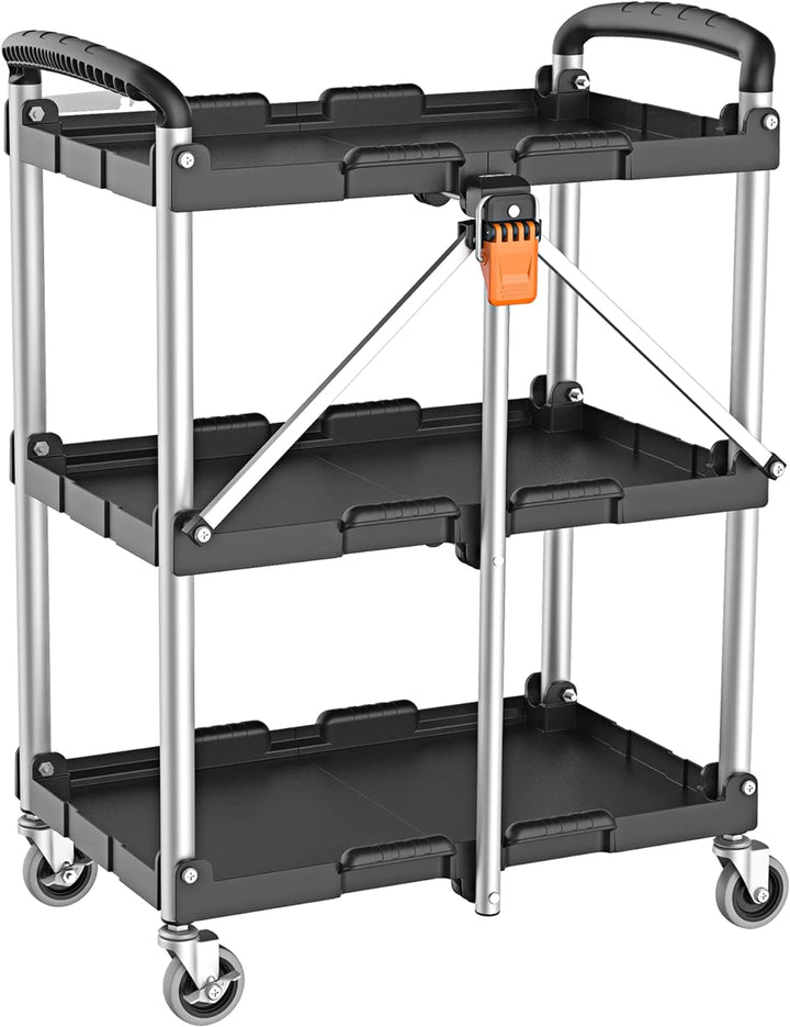 KENDO Servierwagen klappbar - Rollwagen Küche, Beistellwagen mit gebremsten Rollen und Zuladung bis